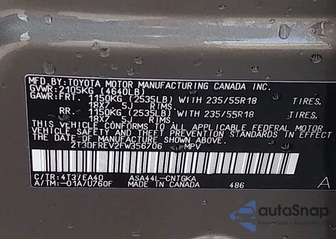 2015 Toyota Rav4 Limited from USA, damaged, VIN 2T3DFREV2FW356706